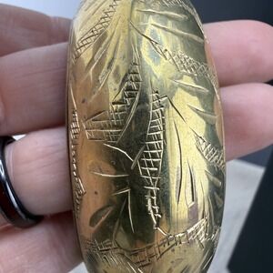 Vintage‎ Brass Bangle Bracelet Engraved Heavy 8.5"